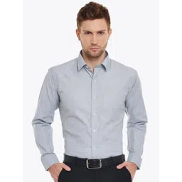 English Navy Men Grey Slim Fit Solid Formal Shirt-picture-22