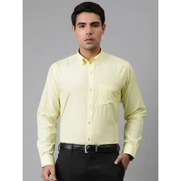 English Navy Men Yellow Slim Fit Easy Iron Solid Formal Shirt-picture-34