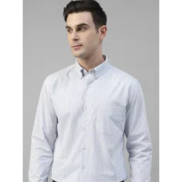 English Navy Standard Slim Fit Striped Pure Cotton Formal Shirt-picture-13