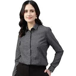 english navy Women Checked Wrinkle Ressistant Regular Fit Formal Shirt-picture-33