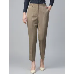 English Navy Women Mid Rise Slim Cigarette Fit Formal Trousers-picture-28