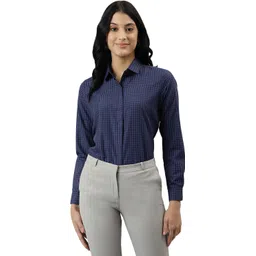 english navy Women Regular Fit Checkered Spread Collar Formal Shirt-picture-40