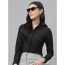 english navy Women Regular Fit Self Design Spread Collar Formal Shirt-picture-24