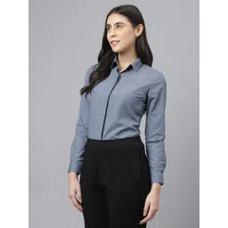 english navy Women Regular Fit Self Design Spread Collar Formal Shirt-picture-31