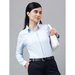 english navy Women Regular Fit Solid Spread Collar Formal Shirt-picture-19