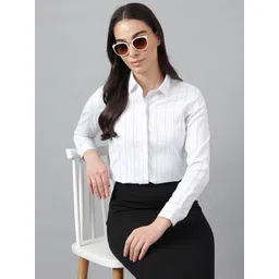 english navy Women Regular Fit Striped Spread Collar Formal Shirt-picture-15