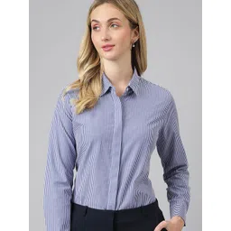 english navy Women Regular Fit Striped Spread Collar Formal Shirt-picture-33