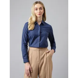 english navy Women Regular Fit Striped Spread Collar Formal Shirt-picture-36