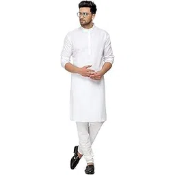 enmozz White Cotton Plain Men's Ethnic Simple Kurta Only-picture-12
