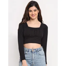 Enmozz Women Square Neck Super Crop Fitted Top-picture-11