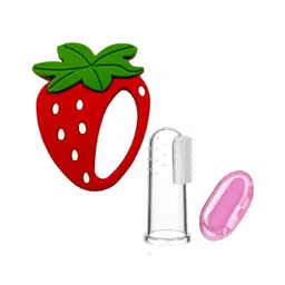 Enorme Silicone Strawberry Shape Mini Red Teething Soft Teether and Baby Silicone Finger Toothbrush with case for Babies-picture-28