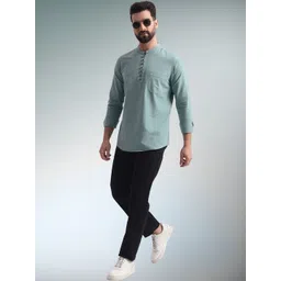 ENSPYR Men Grey Solid Cotton Straight Kurtas-image-5