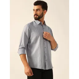 ENSPYR Men Grey Solid Spread Collar Long Sleeves Cotton Shirt-picture-21