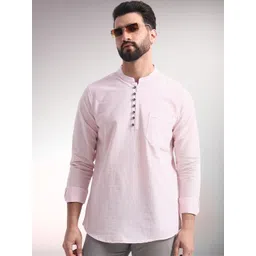 ENSPYR Men Pink Solid Cotton Straight Kurtas-image-1