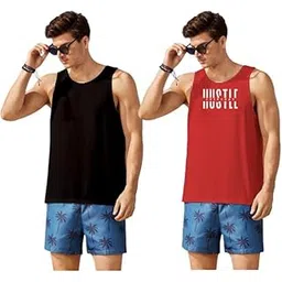 enziko Graphic Printed Cotton Round Neck Regular Fit Multicolour Vest (Pack of 2)-picture-25