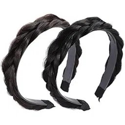 2pcs Braided Headband with Teeth,Fluffy Fishbone Wig Headband,Non-Slip Toothed Twist Braid Headband,Synthetic Hair Braided Headband,Fishtail Braided Hair Band for Girls Women Accessorries BLACK+BROWN-image-10
