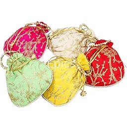 epics | Pack Of 5 | Handmade Festive Potli Bag for Women – Mirror Work & Embroidered Drawstring Pouch Potlis-picture-30