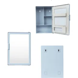 SMALL MINI BATHROOM RACK SHELF STORAGE BOX WITH MIRROR WALL DECOR Plastic Wall Shelf-image-10