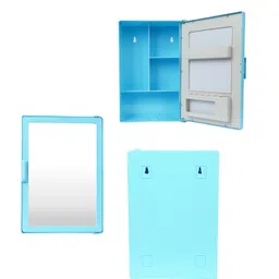 SMALL MINI BATHROOM RACK SHELF STORAGE BOX WITH MIRROR WALL DECOR Plastic Wall Shelf-image-1
