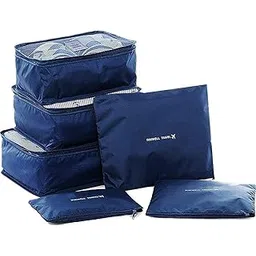 EQUVIA 6 in1 Travel Storage Bags Set, Printed Clothes Packing Cubes Space Savers, Cosmetics/Underwear/Socks/Shoes Organizer Pouch Dividers for Luggage, Pack of 6 (Multi Color)-picture-28