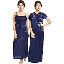 ERAD Women's Satin Nighty Set (Set of 2) – Elegant Navy Blue Color Sleepwear for Ultimate Comfort and Sophisticated Style-image-2