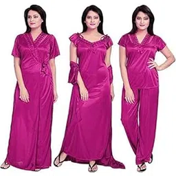 ERAD Women's Satin Nighty Set (Set of 4) - Luxurious and Comfortable Sleepwear for a Relaxing Night's Sleep-image-0