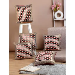ERIC LONDON Maroon & Gold 5 Pieces Geometric Square Cushion Covers-picture-23