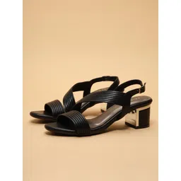 ERIDANI Striped Open Toe Block Sandals with Buckles-picture-11