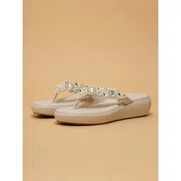 ERIDANI Women Embellished Open Toe Ethnic Wedge Heel Sandals-picture-38