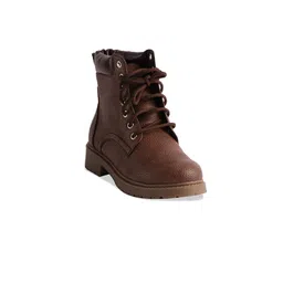 ERIDANI Women Textured Round Toe Block Heeled Mid-Top Boots-picture-16