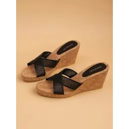 Eridani Women's Lydia Black Cross Strap Wedges-picture-38