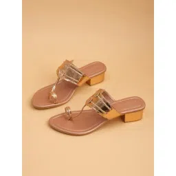 Eridani Women's Toran Rose Gold Kolhapuri Sandals-picture-37