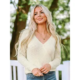 Errabelly Women V-Neck Open Knit Pullover image 1