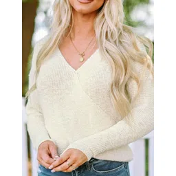Errabelly Women V-Neck Open Knit Pullover image 4
