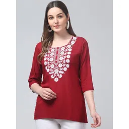 ERUDITE CLUB Floral Embroidered Chikankari Chikankari Kurti-picture-18