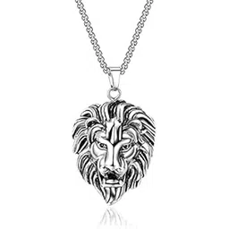 ervio Lion Pendant Necklace Stainless Steel Trending Locket With Ball Chain (Silver)-picture-27