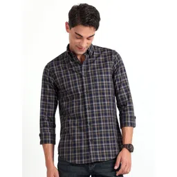 Espanshe Men Tartan Checked Button-Down Collar Pure Cotton Casual Shirt-picture-24