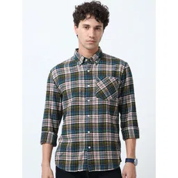 Espanshe Men Tartan Checked Button-Down Collar Pure Cotton Casual Shirt-picture-28