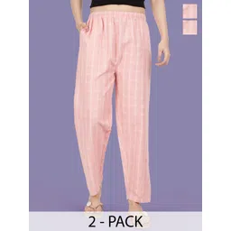 Esplendido Women Pack Of 2 Checked Cotton Mid-Rise Straight Lounge Pants-picture-14