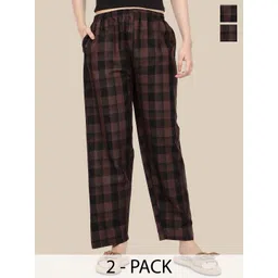 Esplendido Women Pack Of 2 Checked Cotton Mid-Rise Straight Lounge Pants-picture-33