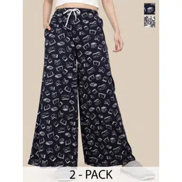 Esplendido Women Pack Of 2 Printed Cotton Mid-Rise Lounge Pants-picture-19