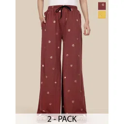 Esplendido Women Pack Of 2 Printed Pure Cotton Mid-Rise Lounge Pants-picture-38