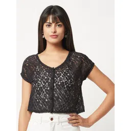 Espresso Front Button Lace Crop Shrug-picture-22