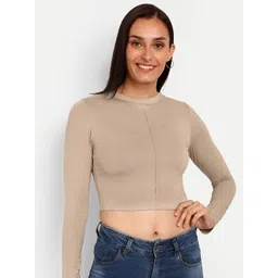 Espresso Long Sleeves Crop Fitted Top-picture-21