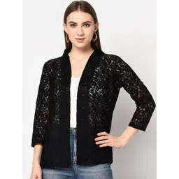 Espresso Women Black Self Design Lace Open Front Shrug-picture-38
