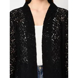 Espresso Women Black Self Design Lace Open Front Shrug image 5