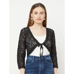 Espresso Women Black Tie-Up Lace Shrug-picture-20