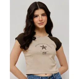 Espresso Women Graphic Printed Round Neck Cotton Crop Top-picture-12