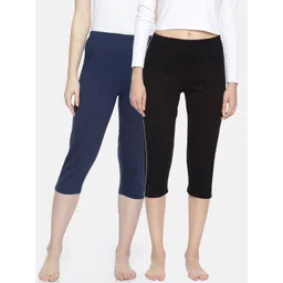 Espresso Women Pack of 2 Black & Navy Blue Solid Capris ESP-4000-CAPRI-2-BN-picture-35