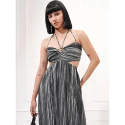 ESPYR By Tokyo Talkies Women Black Halter Neck Cut-Outs Detail Side Slit Maxi Dress-picture-14